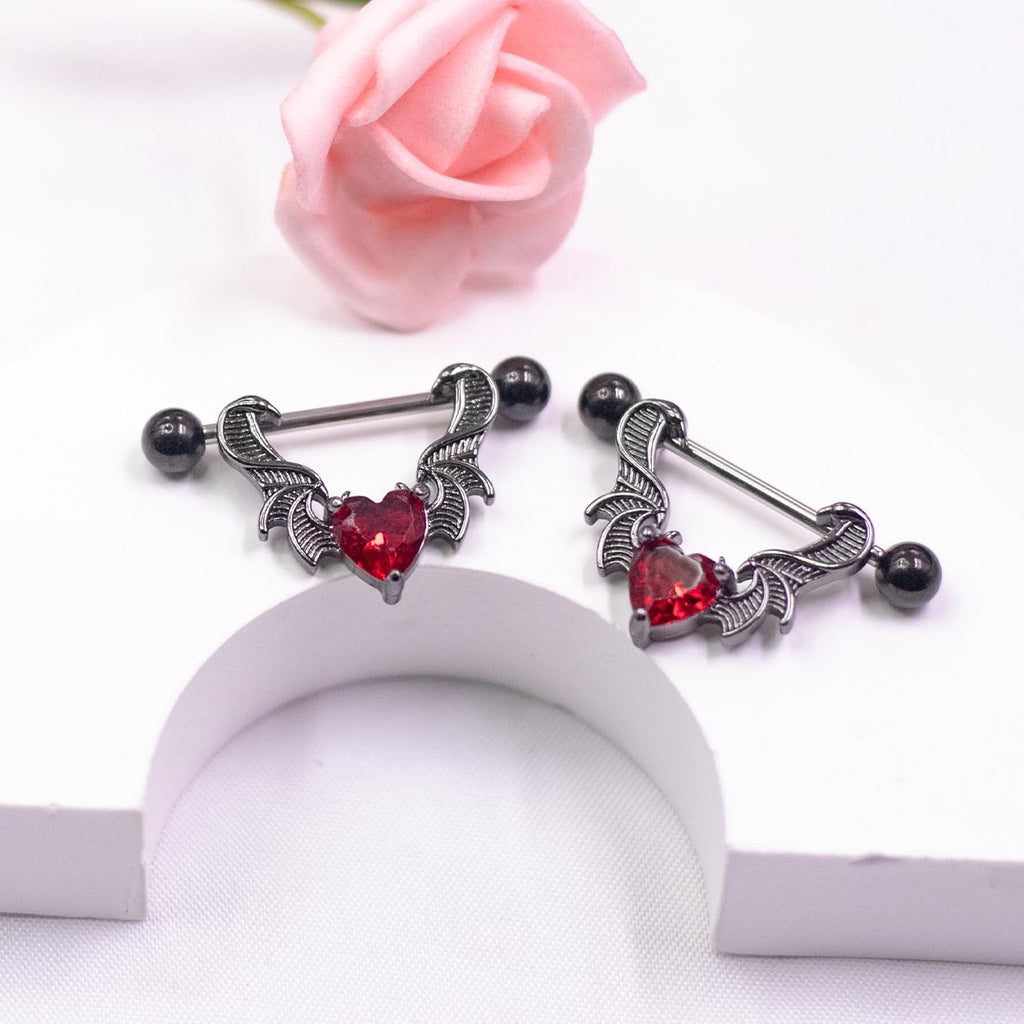 14G 316L Surgial Steel Halloween Devil Heart Nipple Rings Bat Dragon Wings Nipple Piercing Jewelry - QIAO CrystalQIAO CrystalQIAO Crystal