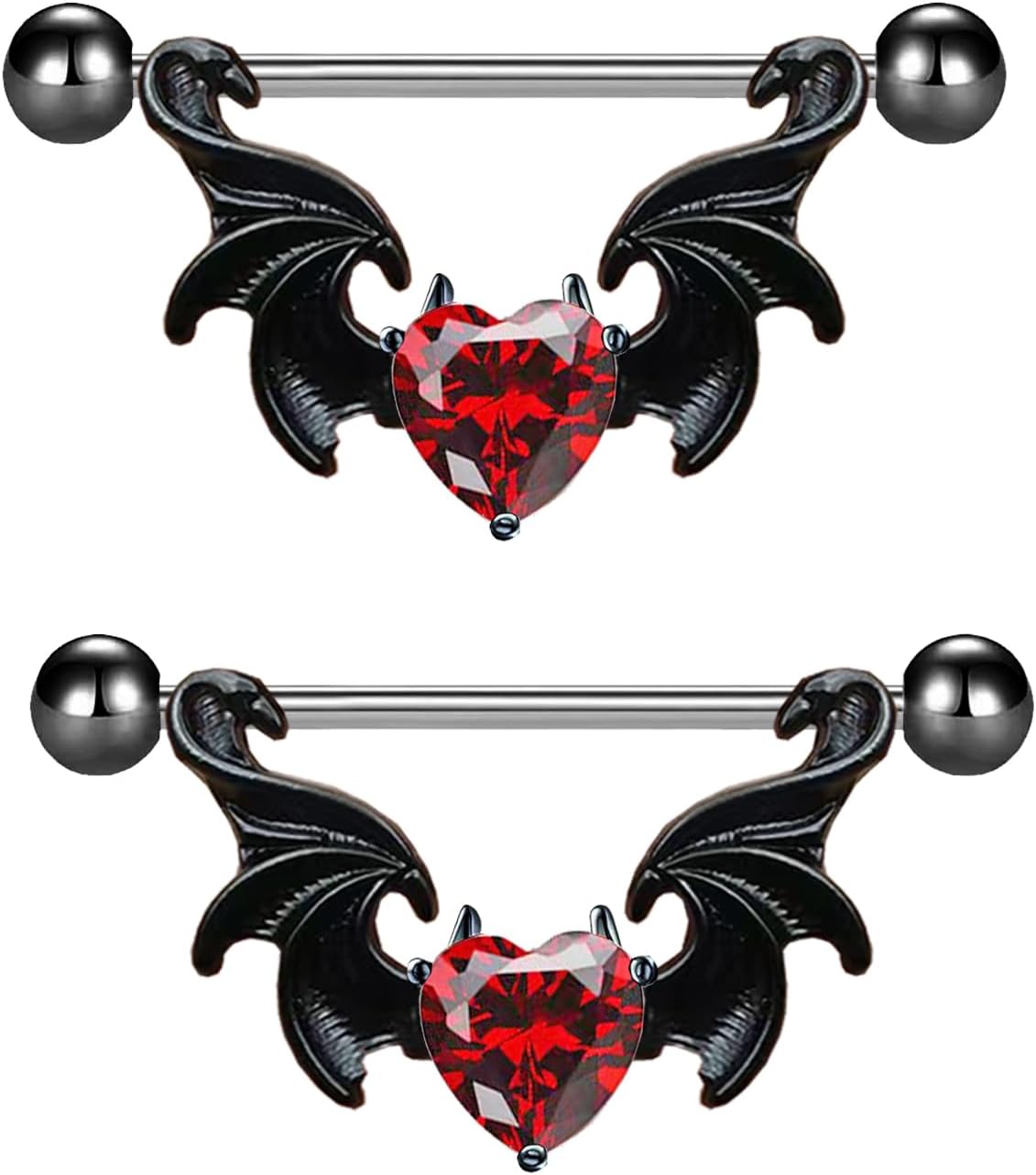 14G 316L Surgial Steel Halloween Devil Heart Nipple Rings Bat Dragon Wings Nipple Piercing Jewelry - QIAO CrystalQIAO CrystalQIAO Crystal