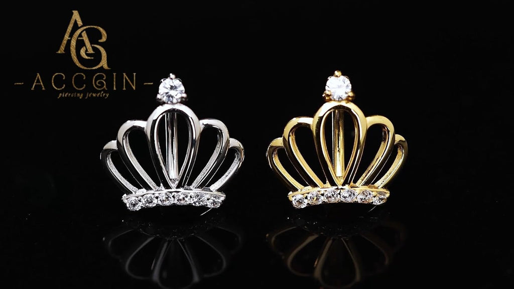 14G 925 Sterling Silver Clicker Belly Button Ring Crown Shape Belly Barbell Piercing 10/12mm Reverse Curved Hoop Navel Barbell Piercing Jewelry Silver Gold 1pc - 我的商店我的商店我的商店