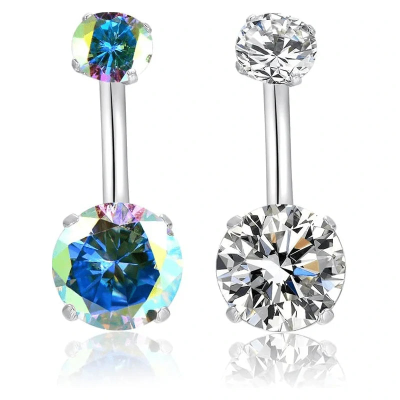 14G Belly Button Rings Surgical Stainless Steel Round Cubic Zirconia
