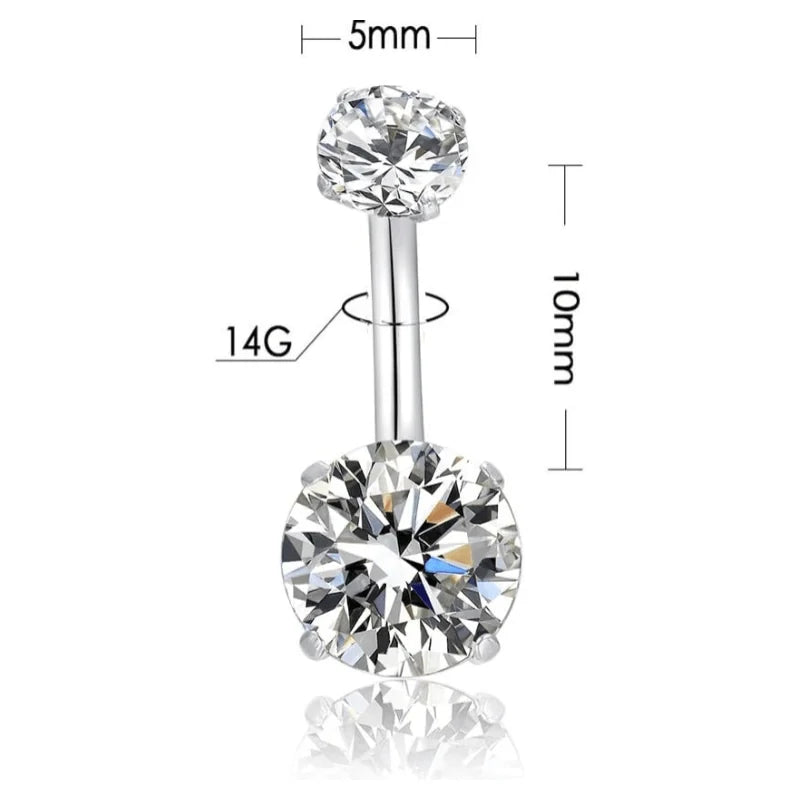 14G Belly Button Rings Surgical Stainless Steel Round Cubic Zirconia