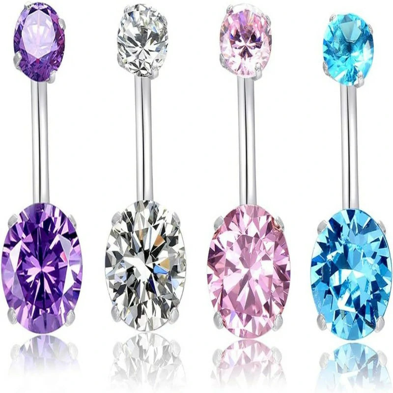 14G Belly Button Rings Surgical Stainless Steel Round Cubic Zirconia