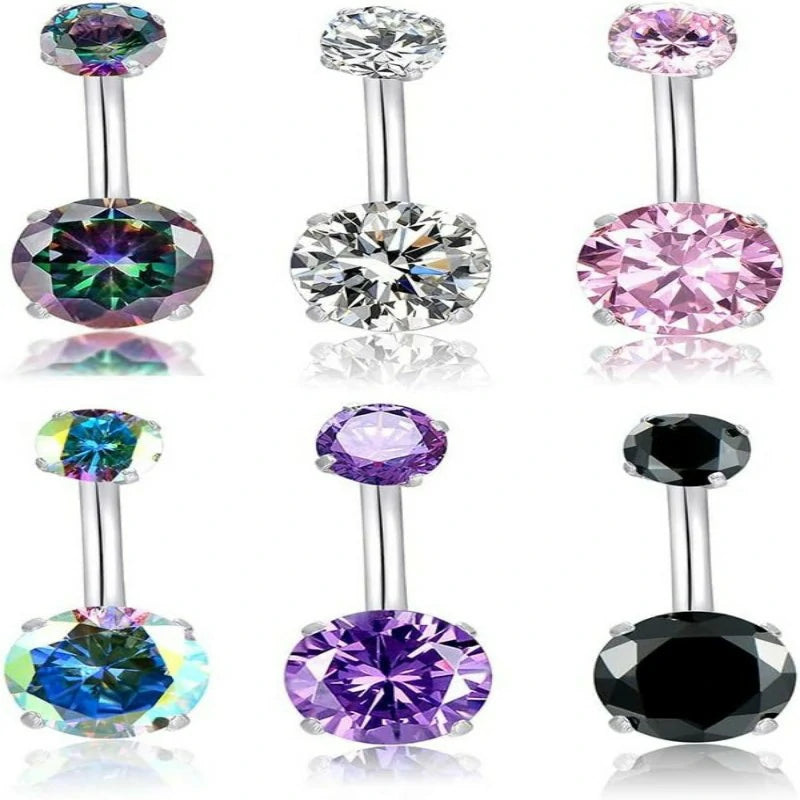14G Belly Button Rings Surgical Stainless Steel Round Cubic Zirconia