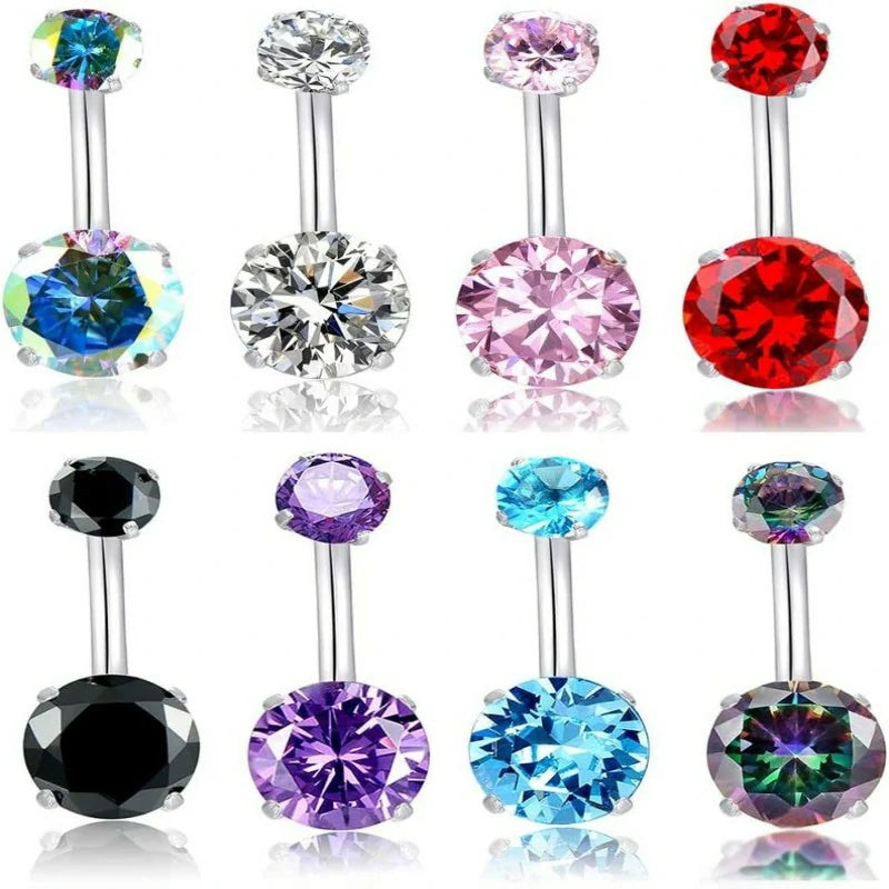 14G Belly Button Rings Surgical Stainless Steel Round Cubic Zirconia
