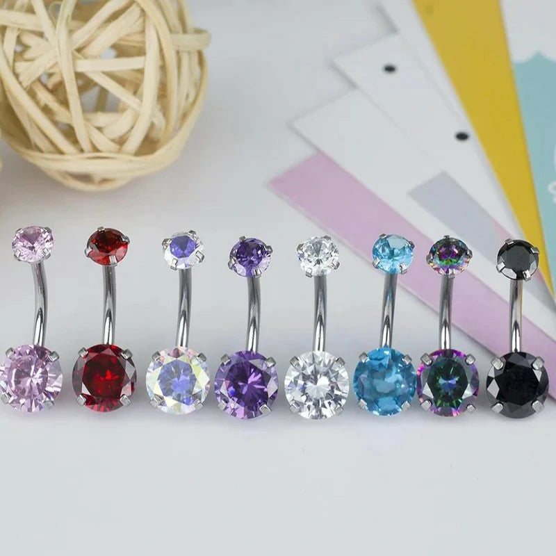 14G Belly Button Rings Surgical Stainless Steel Round Cubic Zirconia