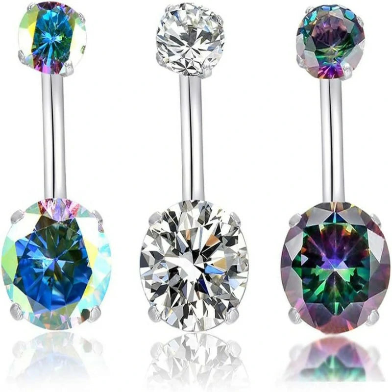 14G Belly Button Rings Surgical Stainless Steel Round Cubic Zirconia