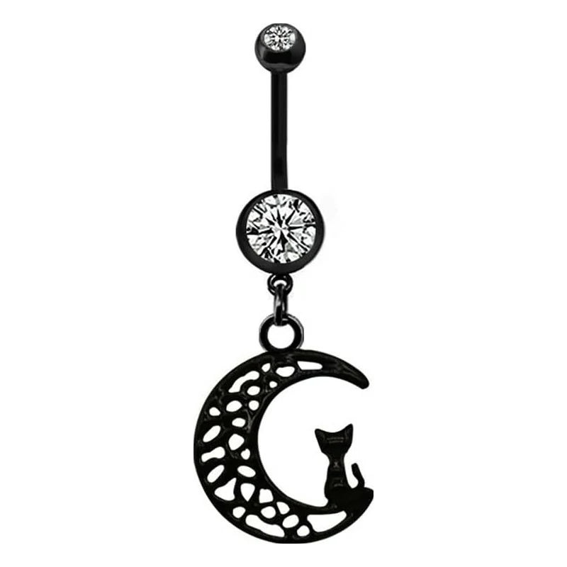 14G Black Stainless Steel Belly Button Rings CZ Moon Heart Ghost Dangle Belly Naval Rings