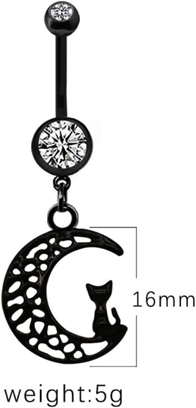 14G Black Stainless Steel Belly Button Rings for Women CZ Moon Heart Ghost Dangle Belly Naval Rings Belly Navel Barbell Belly Piercing Jewelry - 我的商店我的商店我的商店