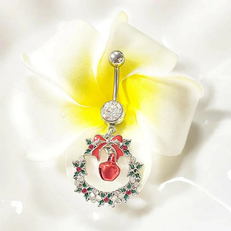 14G Christmas Colorful Jingle Bell Belly Button Ring Stainless Steel Bowknot Star