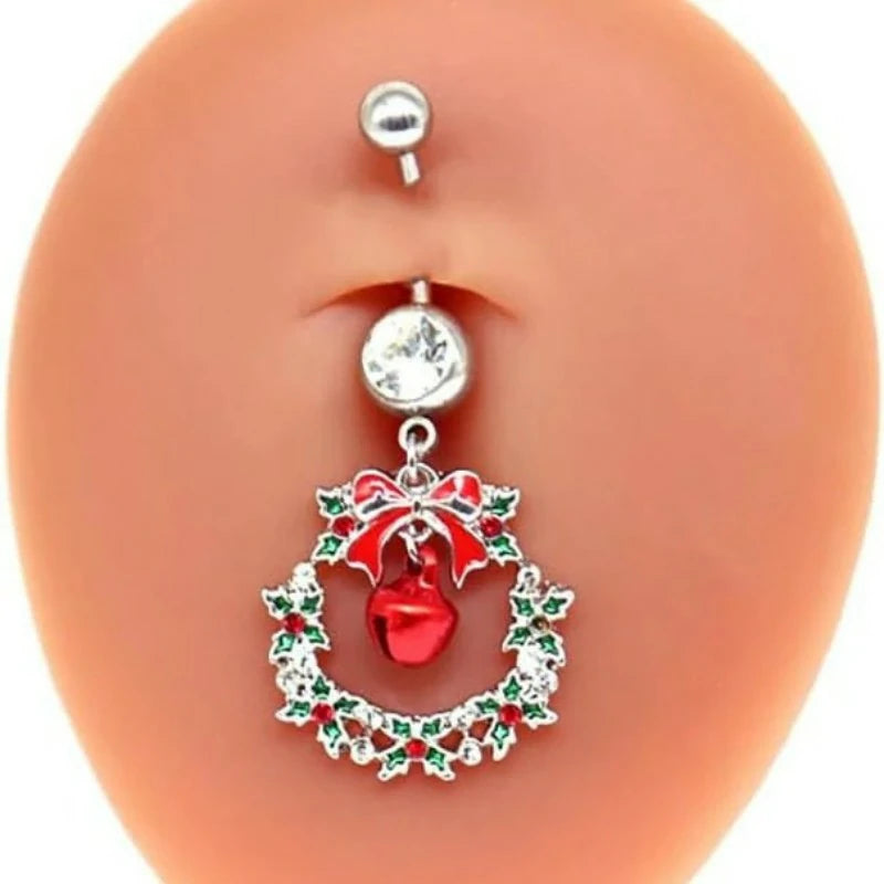 14G Christmas Colorful Jingle Bell Belly Button Ring Stainless Steel Bowknot Star
