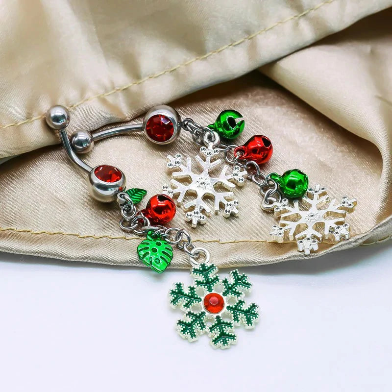 14G Christmas Mistletoe Dangle Belly Button Rings 316L Stainless Steel Navel Piercing Rings