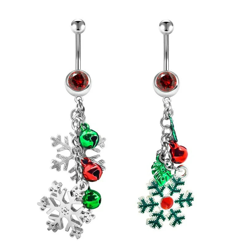 14G Christmas Mistletoe Dangle Belly Button Rings 316L Stainless Steel Navel Piercing Rings