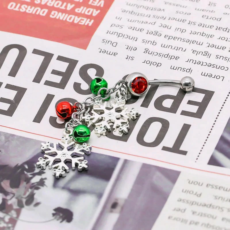 14G Christmas Mistletoe Dangle Belly Button Rings 316L Stainless Steel Navel Piercing Rings