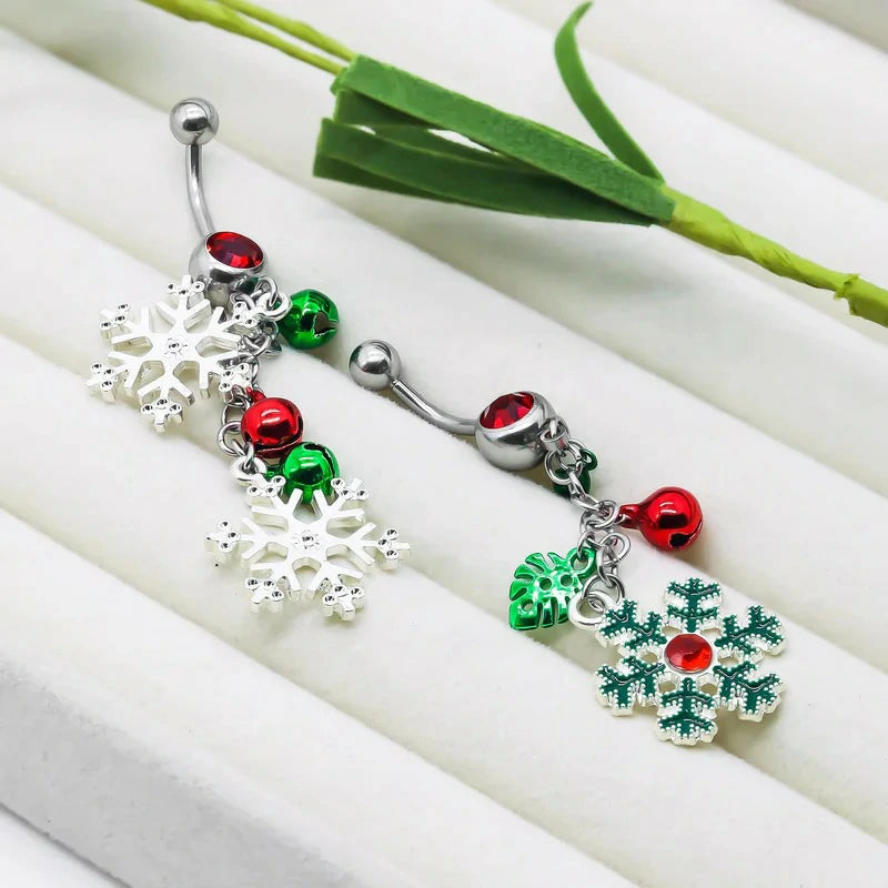 14G Christmas Mistletoe Dangle Belly Button Rings 316L Stainless Steel Navel Piercing Rings