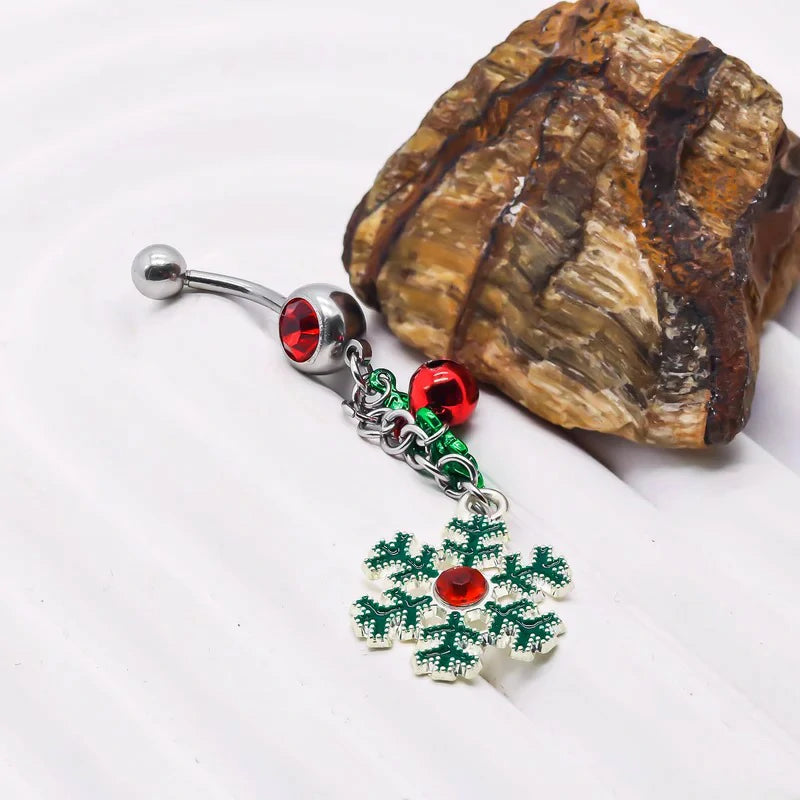 14G Christmas Mistletoe Dangle Belly Button Rings 316L Stainless Steel Navel Piercing Rings