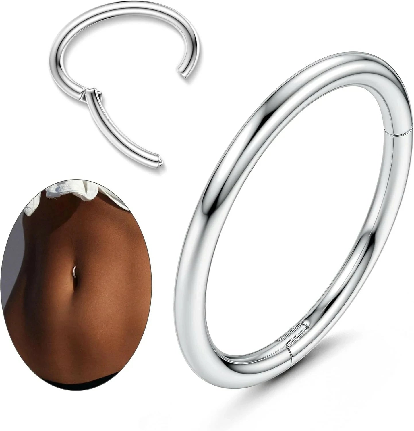 14G Clicker White Gold Plated Hoop Belly Button Rings Shiny CZ Belly Button Clicker