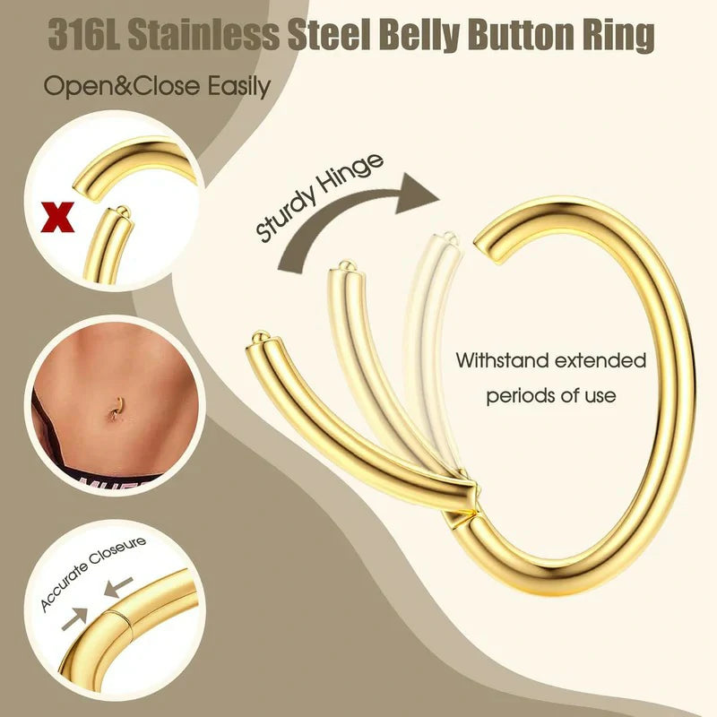 14G Clicker White Gold Plated Hoop Belly Button Rings Shiny CZ Belly Button Clicker