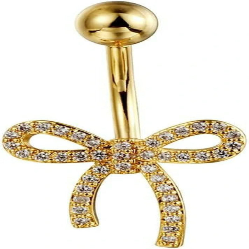14G Cubic Ribbon Belly Button Ring Stainless Steel CZ Crystal Bowknot Navel Rings