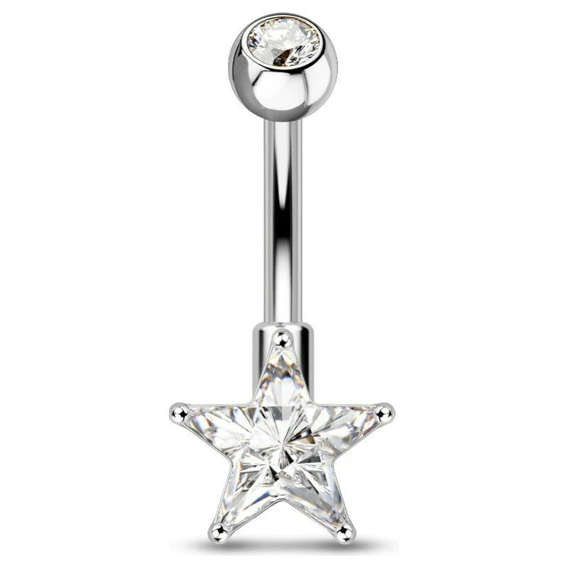 14g Cute Star Belly Button Ring Stainless Steel Clear CZ Belly Button Piercing