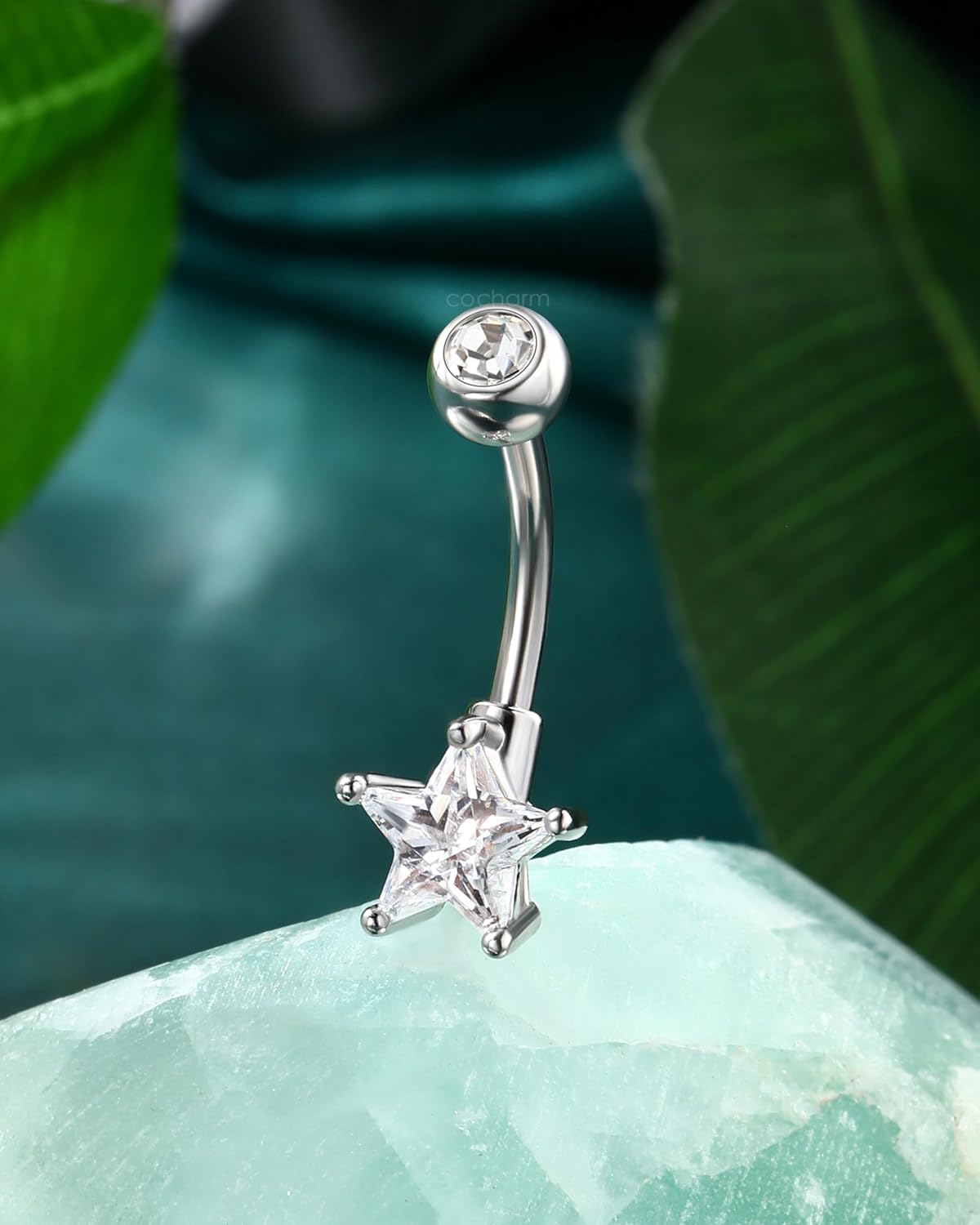 14g Cute Star Belly Button Ring Stainless Steel Clear CZ Belly Button Piercing Hypoallergenic Silver Navel Piercing Jewelry for Women - 我的商店我的商店我的商店