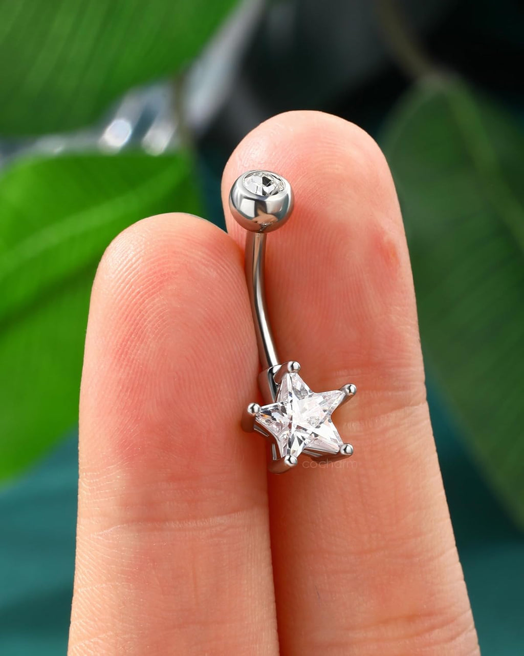14g Cute Star Belly Button Ring Stainless Steel Clear CZ Belly Button Piercing Hypoallergenic Silver Navel Piercing Jewelry for Women - 我的商店我的商店我的商店