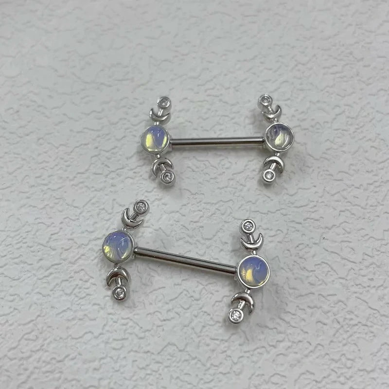 14G CZ Heart Nipple Rings Rhinestone Opal Simple Moon Nipple Shield Barbell Ring Nipple