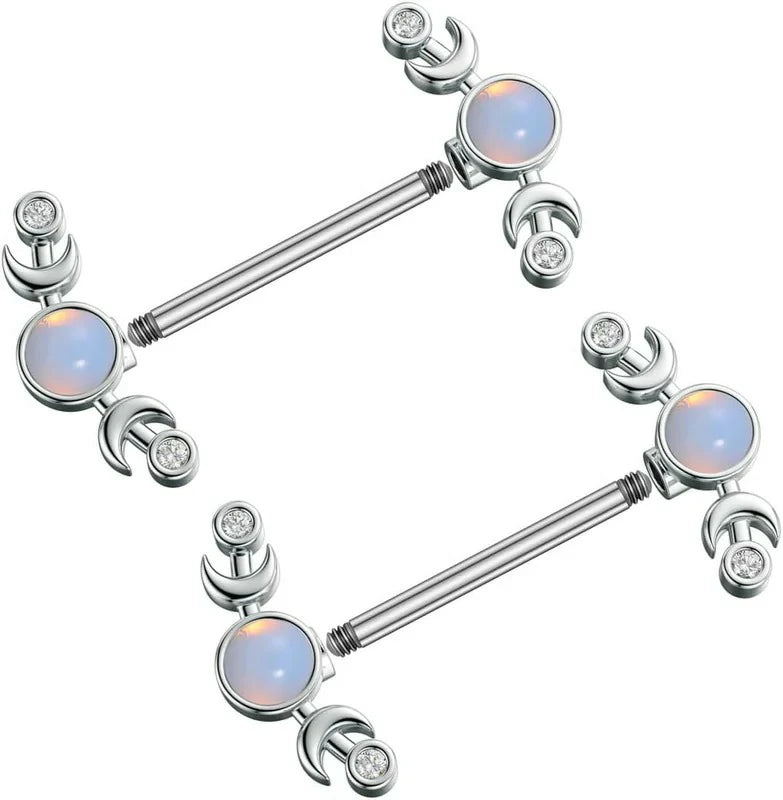 14G CZ Heart Nipple Rings Rhinestone Opal Simple Moon Nipple Shield Barbell Ring Nipple