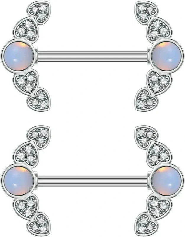 14G CZ Heart Nipple Rings Rhinestone Opal Simple Moon Nipple Shield Barbell Ring Nipple