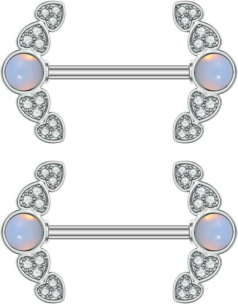 14G CZ Heart Nipple Rings Rhinestone Opal Simple Moon Nipple Shield Barbell Ring Nipple