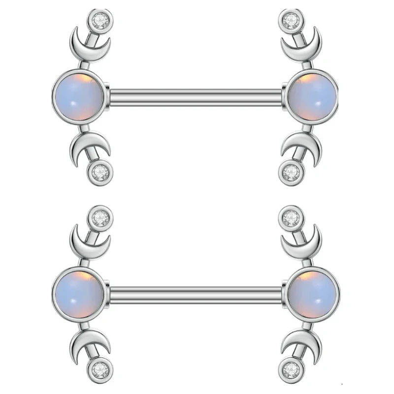 14G CZ Heart Nipple Rings Rhinestone Opal Simple Moon Nipple Shield Barbell Ring Nipple
