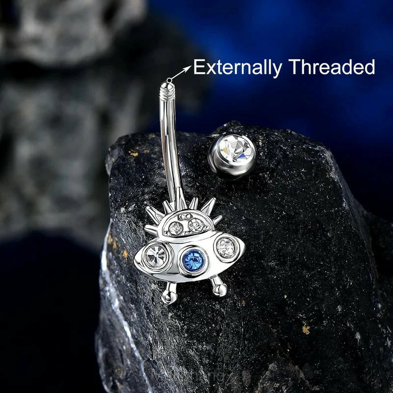 14G Dangle Belly Button Rings Steel Planet and Spaceship Piercing Moon