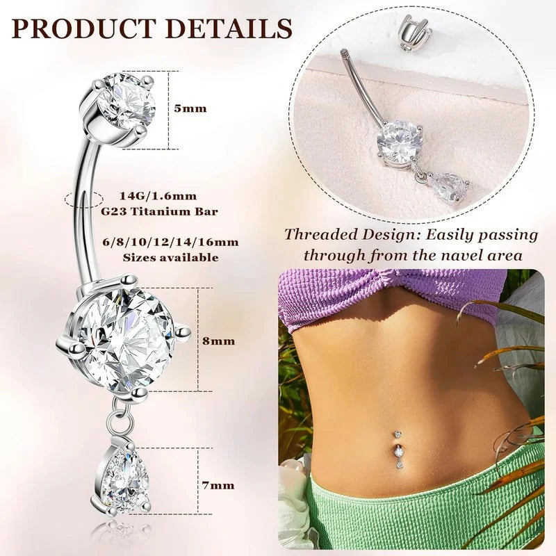 14G G23 Titanium Dangle Belly Button Ring Teardrop Navel Ring Hypoallergenic