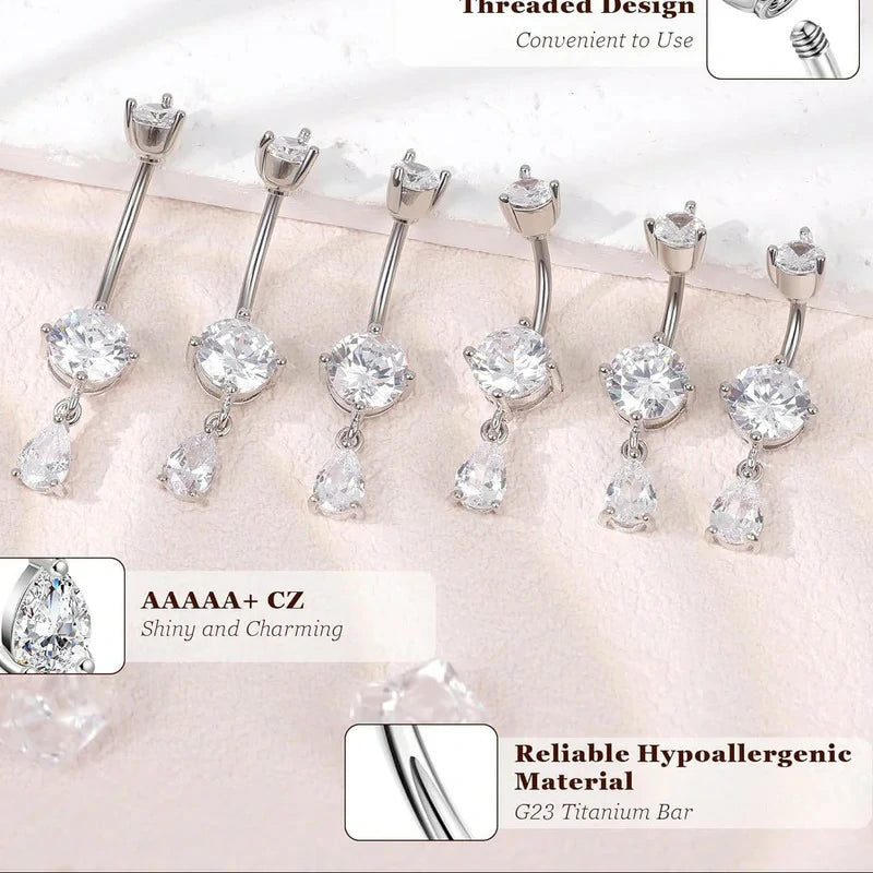 14G G23 Titanium Dangle Belly Button Ring Teardrop Navel Ring Hypoallergenic