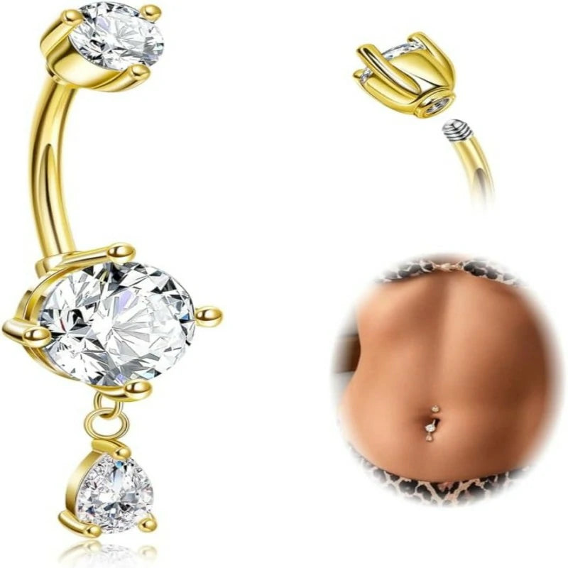 14G G23 Titanium Dangle Belly Button Ring Teardrop Navel Ring Hypoallergenic