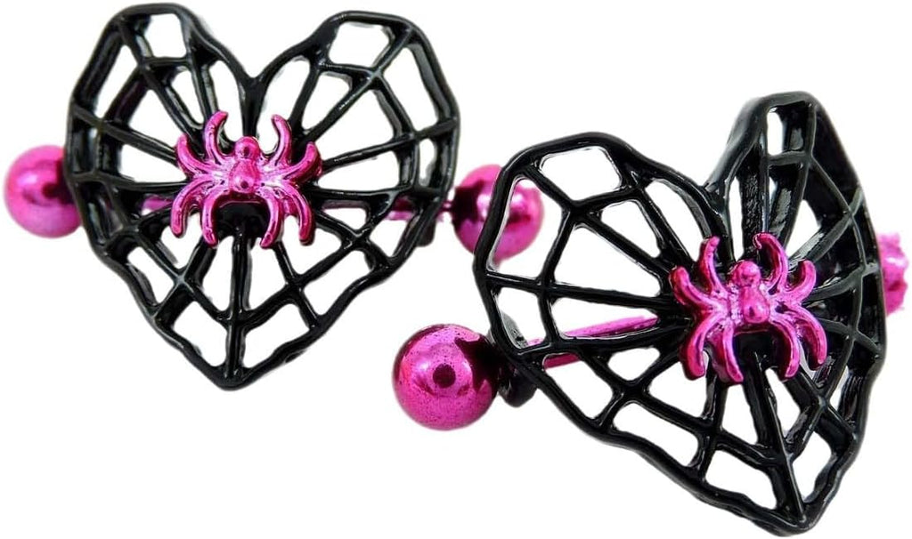 14G Heart Spider Web Nipple Rings for Women 316L Stainless Steel Black Spider Web Nipplerings Nipple Piercing Barbell Nipple Shield Studs Halloween Body Piercing Jewelry - QIAO CrystalQIAO CrystalQIAO Crystal
