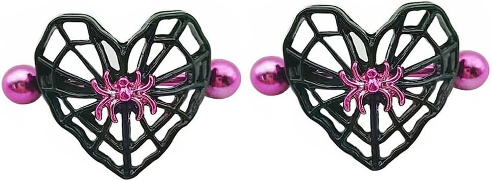 14G Heart Spider Web Nipple Rings for Women 316L Stainless Steel Black Spider Web Nipplerings Nipple Piercing Barbell Nipple Shield Studs Halloween Body Piercing Jewelry - QIAO CrystalQIAO CrystalQIAO Crystal