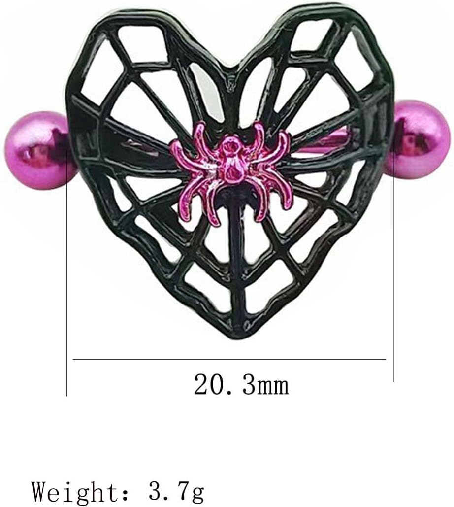 14G Heart Spider Web Nipple Rings for Women 316L Stainless Steel Black Spider Web Nipplerings Nipple Piercing Barbell Nipple Shield Studs Halloween Body Piercing Jewelry - QIAO CrystalQIAO CrystalQIAO Crystal