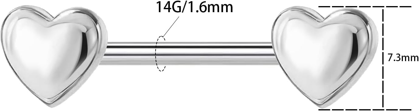 14G Minimalist Heart Nipple Rings 316L Stainless Steel Nipplerings Heart Tongue Rings Barbells Piercing Body Jewelry for Women - QIAO CrystalQIAO CrystalQIAO Crystal