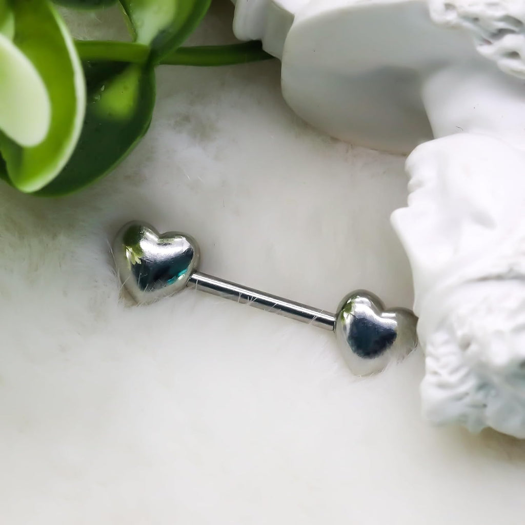14G Minimalist Heart Nipple Rings 316L Stainless Steel Nipplerings Heart Tongue Rings Barbells Piercing Body Jewelry for Women - QIAO CrystalQIAO CrystalQIAO Crystal