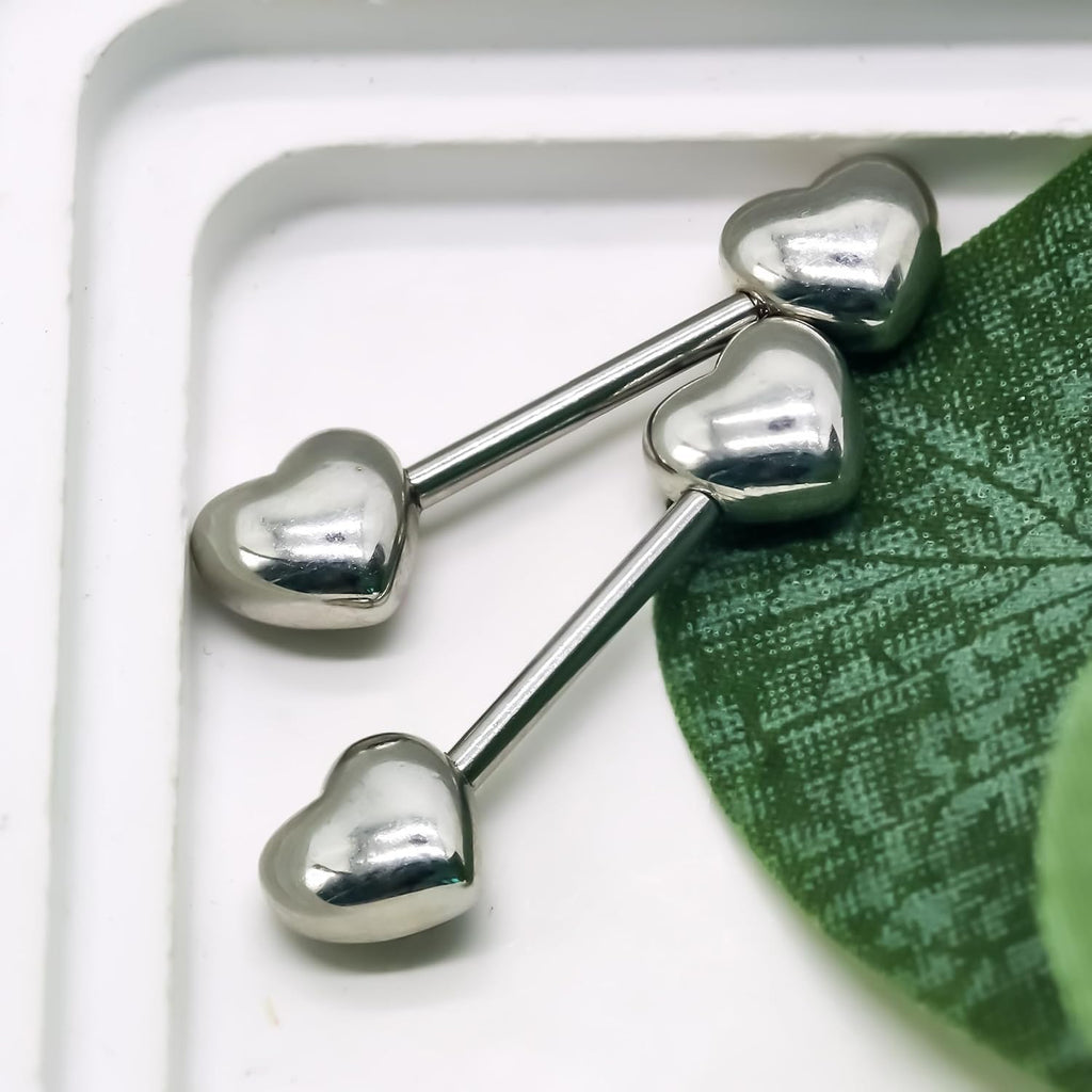 14G Minimalist Heart Nipple Rings 316L Stainless Steel Nipplerings Heart Tongue Rings Barbells Piercing Body Jewelry for Women - QIAO CrystalQIAO CrystalQIAO Crystal