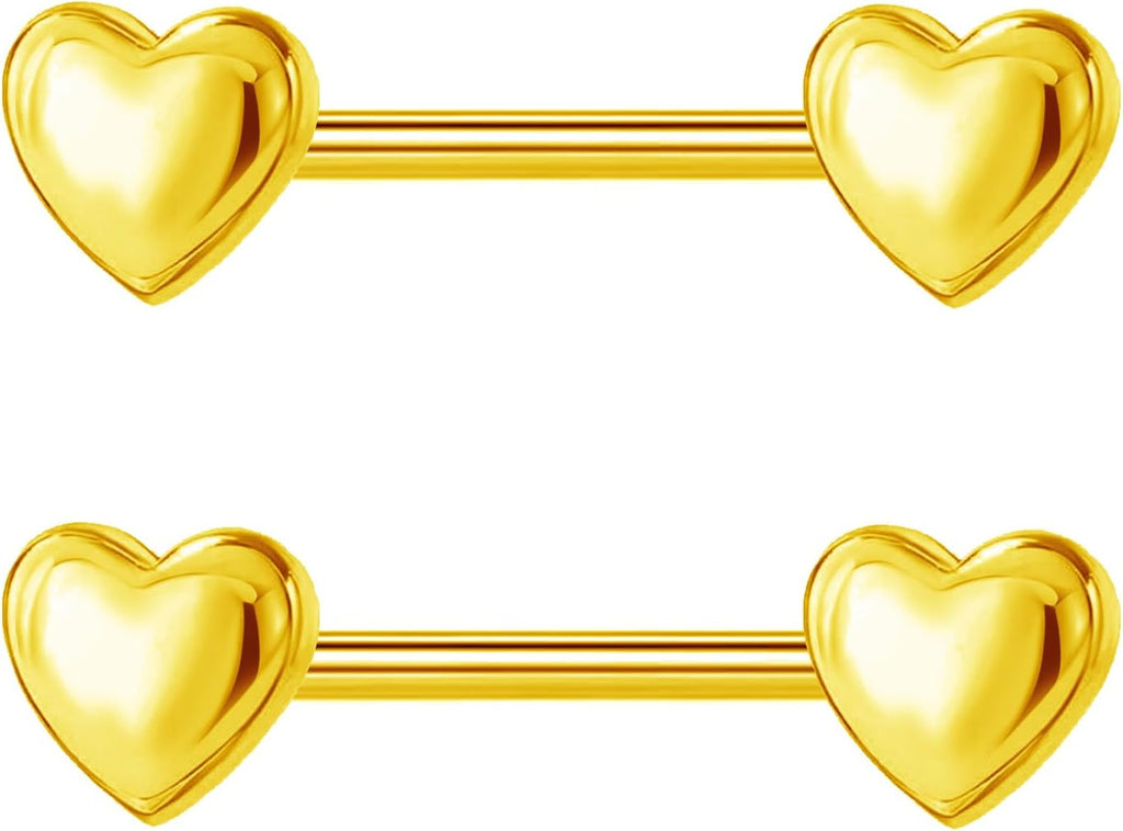 14G Minimalist Heart Nipple Rings 316L Stainless Steel Nipplerings Heart Tongue Rings Barbells Piercing Body Jewelry for Women - QIAO CrystalQIAO CrystalQIAO Crystal