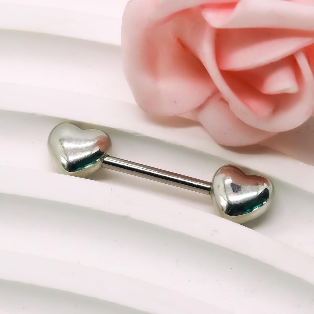 14G Minimalist Heart Nipple Rings 316L Stainless Steel Nipplerings Heart Tongue Rings Barbells Piercing Body Jewelry for Women - QIAO CrystalQIAO CrystalQIAO Crystal