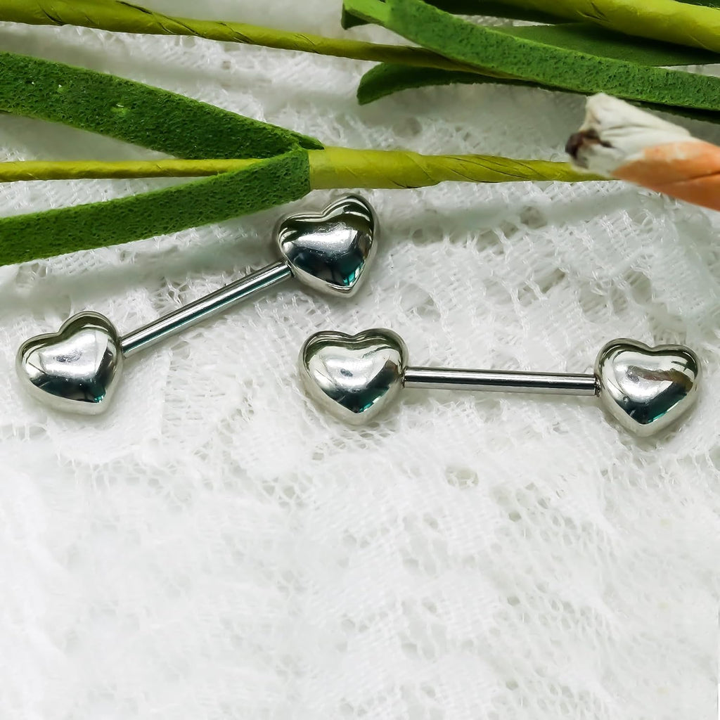 14G Minimalist Heart Nipple Rings 316L Stainless Steel Nipplerings Heart Tongue Rings Barbells Piercing Body Jewelry for Women - QIAO CrystalQIAO CrystalQIAO Crystal