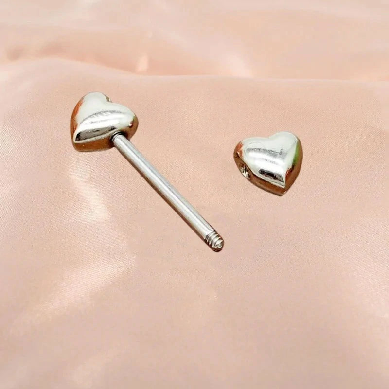 14G Minimalist Heart Nipple Rings Stainless Steel Love Hearts Nipplerings Straight Tongue Rings Barbell