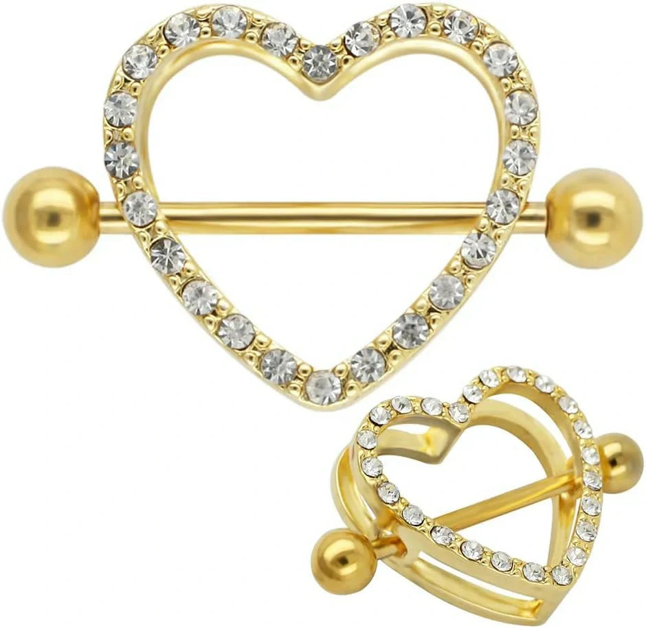14G Nipple Barbell 316L Surgical Stainless Steel Heart Shape Body Nipple Piercing