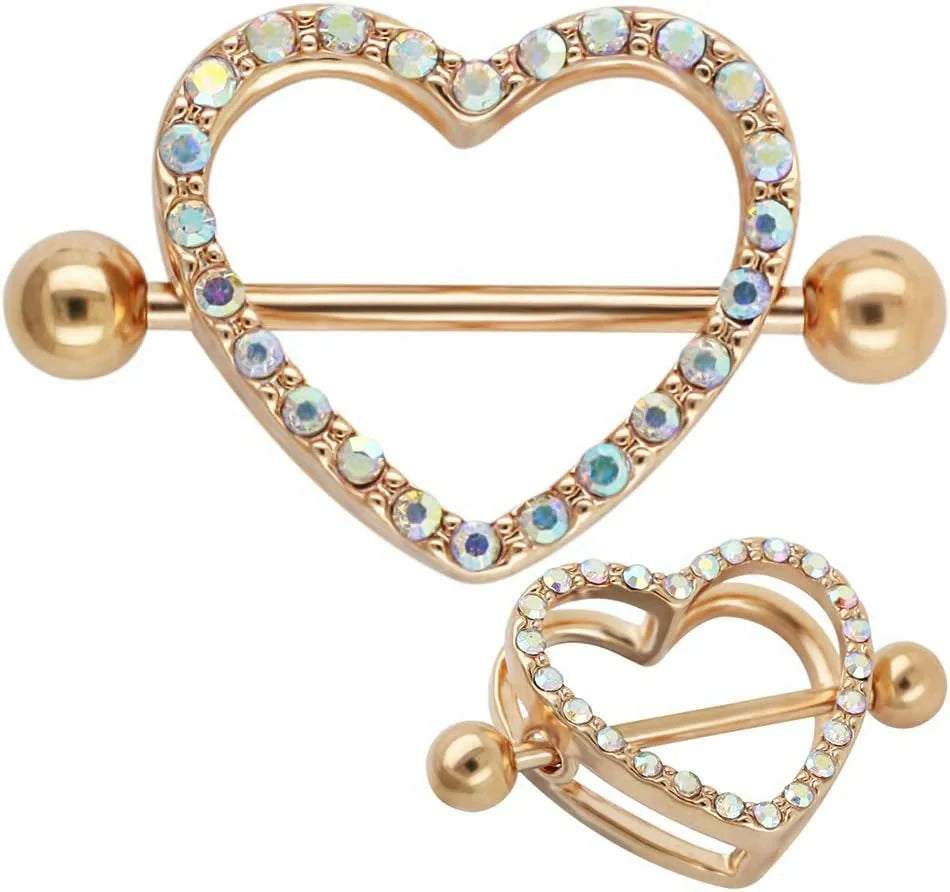14G Nipple Barbell 316L Surgical Stainless Steel Heart Shape Body Nipple Piercing