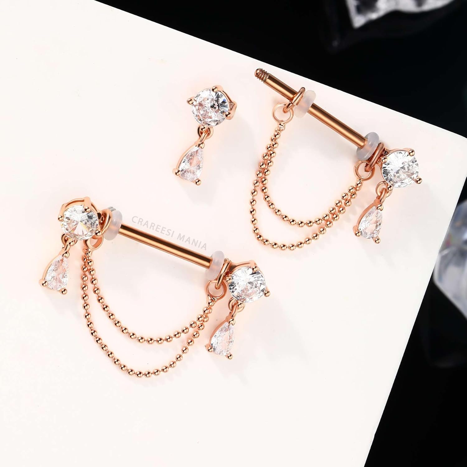 14G Nipple Rings Double Chain Nipple Piercing Jewelry Teardrop Nipple Jewelry 316L Stainless Steel Nipple Piercing Rings for Women - QIAO CrystalQIAO CrystalQIAO Crystal