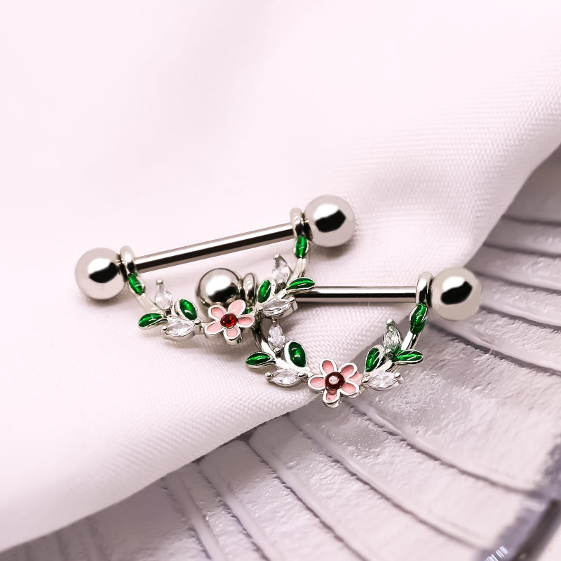 14G Nipple Rings Flower Nipple Bars Surgial Steel 316L Nipple Piercing Jewelry Heart Nipple Barbell for Women - QIAO Crystal我的商店QIAO Crystal