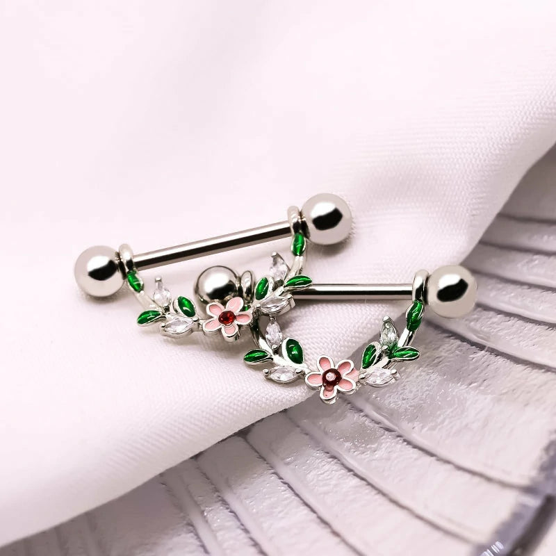 14G Surgial Steel 316L Flower Design Nipple Barbell