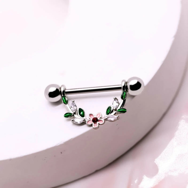 14G Surgial Steel 316L Flower Design Nipple Barbell